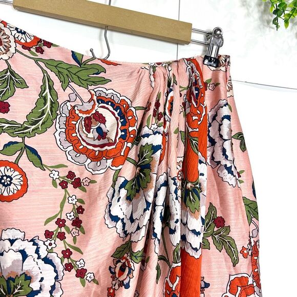 Ann Taylor Floral Drape Midi Skirt sz 8 Orange Peach Faux Wrap Satin Pencil Pink - Picture 6 of 13